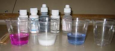 different amounts of acidic substances that react with the Disappearing ink. If necessary, and another citric acid crystal to make the disappearing ink in cup C colorless. D. Add 3 small scoops of the sodium carbonate to cup D.