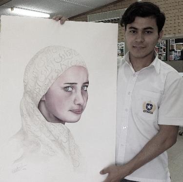 In 2014, when Hussaini was studying SACE Art at St Michael s College, he and two other Australian Refugee Association volunteers Sue Thompson and Kirsten Treloar decided to create a portrait