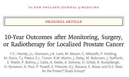 Treatment Outcomes No evidence for superiority of surgical treatments over radiation therapy (+/- hormones) There is growing evidence that RT and hormones offer better control for high risk prostate