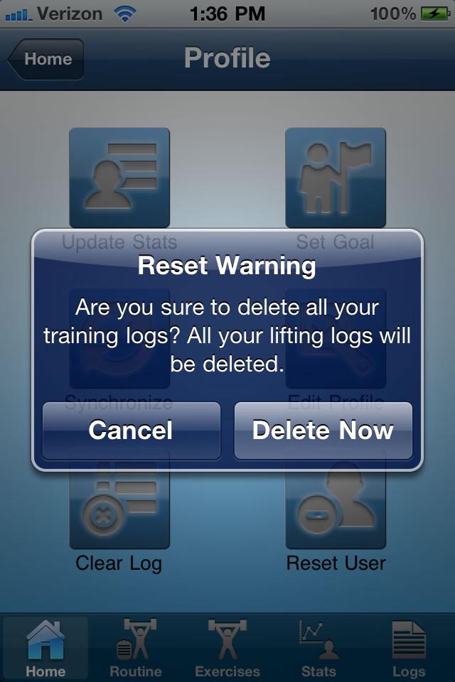 4.5 Clear Logs With the JEFIT Workout App, there is the ability to remove your training logs to either allow another user to record their information or to start your statistics a new.