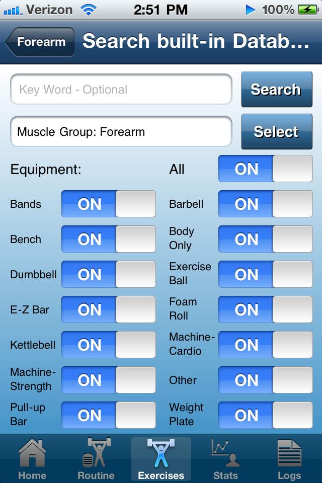 The search function was created to allow the JEFIT user to search for a workout that meets their needs whether it is equipment based, muscle based or keyword searchable.