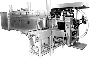 PRODUCTS & SERVICES ZAW Automatic Cone Baking Machine The baking speed/period is adjusted between 1-4 minutes.(approx). These baking moulds are mounted on carriages fitted onto an endless chain.