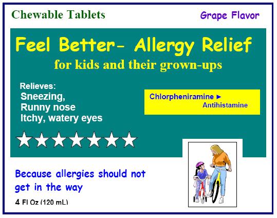 22 Up on the medicine shelf, Anthony and his parents find this medicine. Feel Better Allergy Relief. Great! It is an allergy medicine. What kinds of symptoms or problems does this medicine treat?