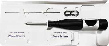 The 2-Hole Tendon Anchor System includes the anchor, an olive K-wire for temporarily fixation during implantation, two 15mm screws and two 20mm screws, plus a disposable screwdriver.