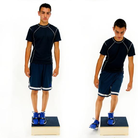 STEP DOWN - LATERAL Start with both feet on top of a step/box.