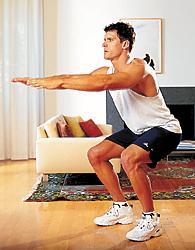 Pause with your thighs parallel to the floor, then thrust upward to the starting position.