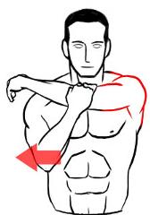 Lift the bad arm as much as possible up behind the back, using the good arm to assist it. Standing, lift the bad arm up behind the back unassisted.