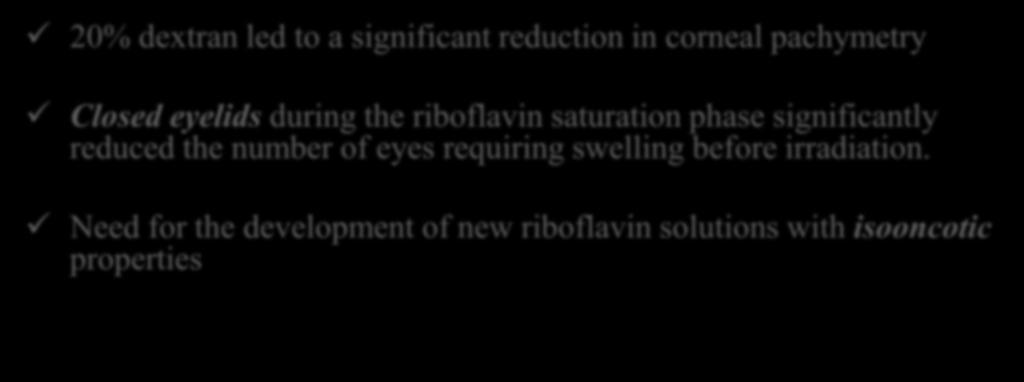 hypoosmolar Riboflavin Only 13% needed swelling None required swelling with Riboflavain