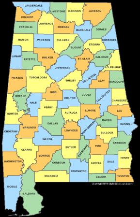 Alabama 51,690 square miles, population just over 4 million 55% of