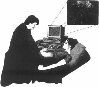 (b) The picture shows a pregnant woman having an ultrasound scan and the image produced by the scan. To produce the image, a very narrow beam of ultrasound pulses is fired into the mother s body.