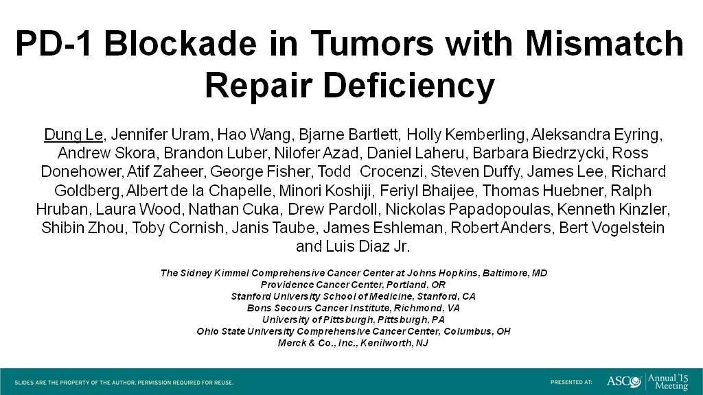 PD-1 Blockade in Tumors with Mismatch Repair