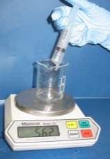 ~ Place a beaker on the scales and zero them ~ Squirt the solution in the beaker, it has to way as close to 12 grams as possible (anything above 11.