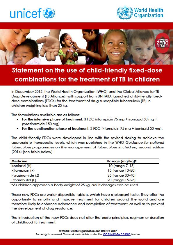 Opportunity: Fixed dose formulations INH+RIF- child