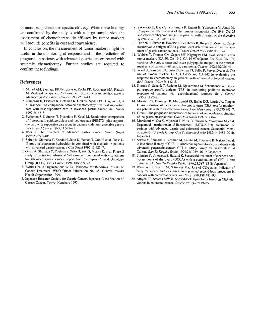 Jpn J Clin OncoI1999;29(l1) 555 of monitoring chemotherapeutic efficacy.