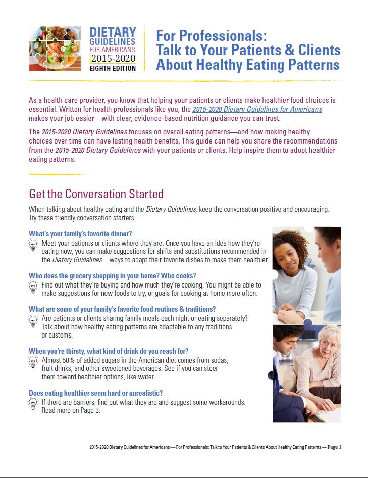 Talk to Your Patients and Clients About Healthy Eating Patterns Conversation starters Tips for