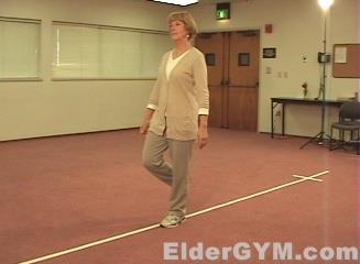 70 Single Limb Stance without chair (click for video demo) Stand with feet together and arms at