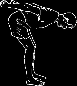 The hands stay high at all times. ACTION: Inhale and bring the elbows high. (Exhaling) lower the elbows as low as they will go, and then push the weights toward a point high on the back wall.