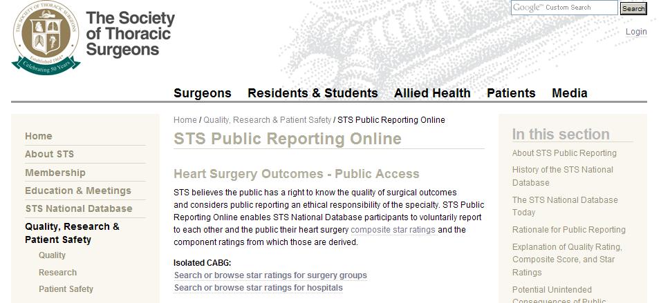 Public Reporting of Surgical Outcomes