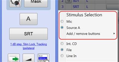 3 Navigating in the OTOsuite Audiometry Module Classic Panel Sunshine Panel 1. Activate Source A or Source B in the STIMULUS section of the Control Panel. 2.