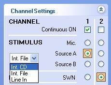 File (integrated OTOsuite Speech Material or regular sound files) Line In (analog input from external sound players, eg.