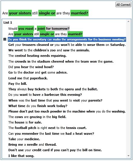 3.14.8.4 The LIPread List View When you start play-back of the selected speech list, the List View shows the selected lists.