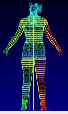 The commercial 3D body scanner creates a 3D body model of the subject scanned in the chamber.