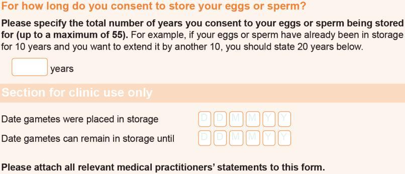 You should not direct your patients to consent to store for less time to tie in with funding or payment plans. Any practical arrangements should be kept separate to consent.