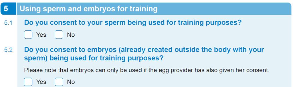 The consent period will start from the date the sperm or embryos are first placed in storage. The form should always state the total amount of time he is consenting to.