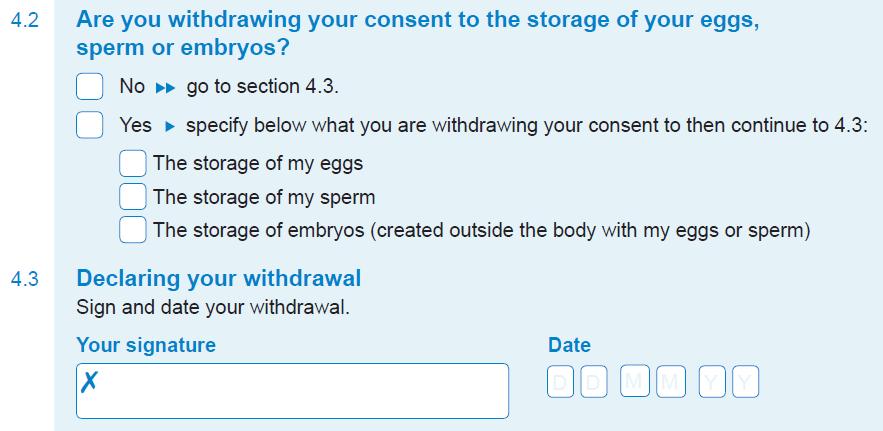 If the person is withdrawing consent to being the legal parent, they should tick the box at 5.