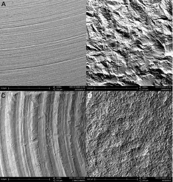 SEM Images of Titanium Surfaces Polished Blasted Machine Treated Acid-Etched Discussion Question Polished titanium was chosen as the more suitable