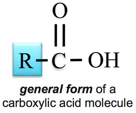 The carboxyl group is sometimes drawn as COOH or CO 2 H in condensed structures: Chemists use the letter R in the general structures to represent either a hydrocarbon/alkyl group part or any other