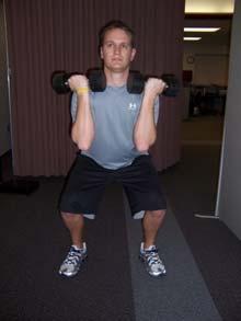 Dumbbell Front Squat 1. Squat in a way that simulates sitting in a chair.