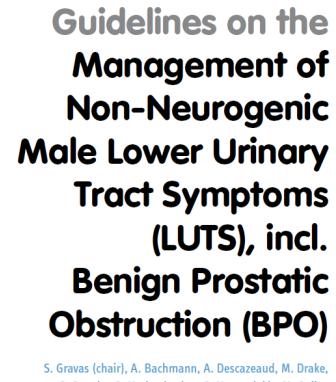 Male LUTS EAU Guidelines 2015 (without indications for surgery) Bothersome - symptoms? + - - Prostate volume >40 ml? Storage symptoms predominant? + - Nocturnal polyuria predominant?