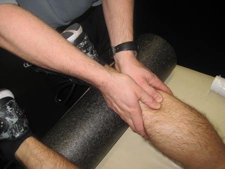 Calves Position the client prone with the front of their ankle supported on a bolster, ensuring that it is above the ankle high enough so that it does not interfere with plantar or dorsiflexion.