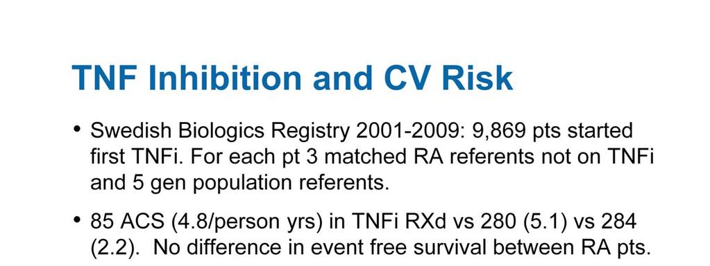 And lastly, a very nice trial looking at TNF inhibition and cardiovascular risk, and in this situation, acute coronary events.