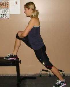 Hamstrings and Psoas Stretch #2 Bench Lunge Step up onto a bench or any other raised surface a