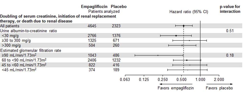 Figure S6. Post-hoc subgroup analyses of doubling of serum creatinine, initiation of renal replacement therapy, or death due to renal disease.