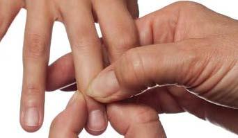 Distal interphalangeal joints With index finger and thumb on each hand make a C shape Position one C anteriorly/posteriorly over the joint line and the other one