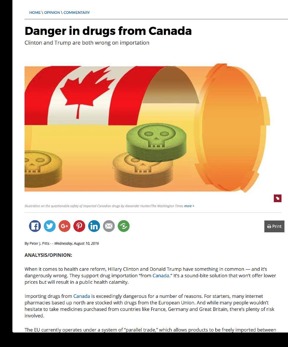The Washington Times Key Points A 2005 investigation by FDA examined 4,000 drug shipments to US. Almost half claimed to be from Canada.