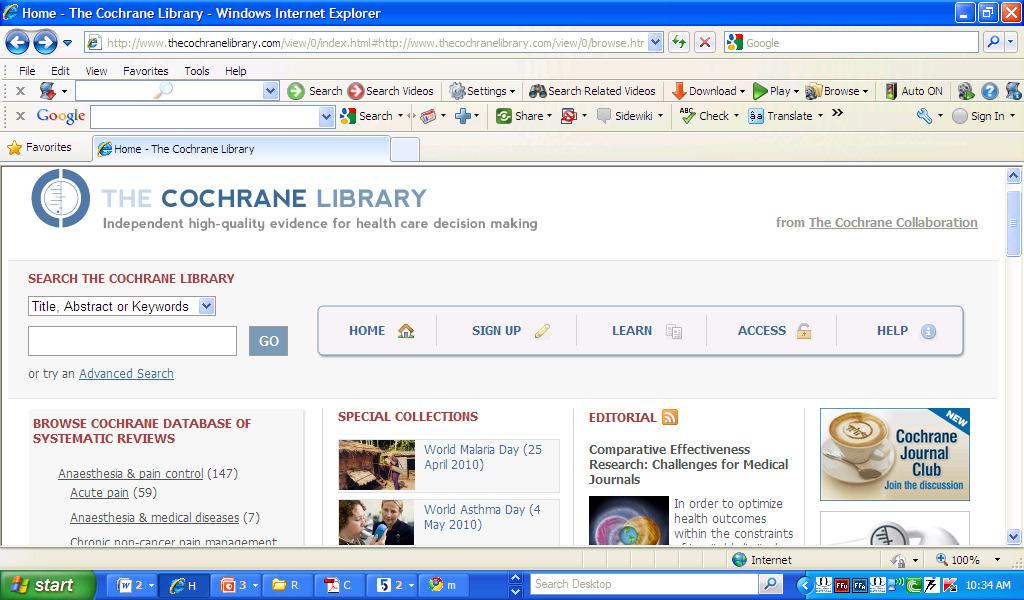 com The Cochrane Central Register of Controlled Trials (CENTRAL; Clinical Trials) About the Cochrane Collaboration 94 5,86,829 The Cochrane Methodology Register (CMR; Methods Studies) 11,837 Health