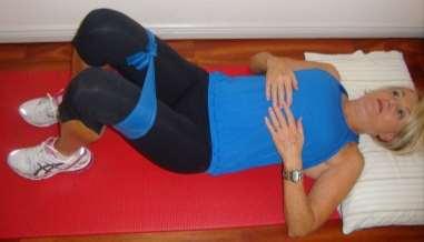 You should feel the side of your bottom switching on and not the front of your hip. (Grade 1) Alternatively this exercise can be performed sidelying with pillow under knee.