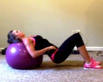 Ball Bridge Thrusts 0 3 20 1. Begin sitting on a stability ball. Walk your feet out in front of you until you are able to rest your head and shoulders on the ball. 2. You should be in the bridge position with both feet on the floor, knees at a 90 degree angle, back and hamstrings parallel to the floor, butt up, and core tight.
