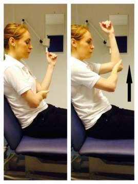 Active assisted Shoulder flexion Use your other hand to lift your arm up in front of you as shown in the pictures.