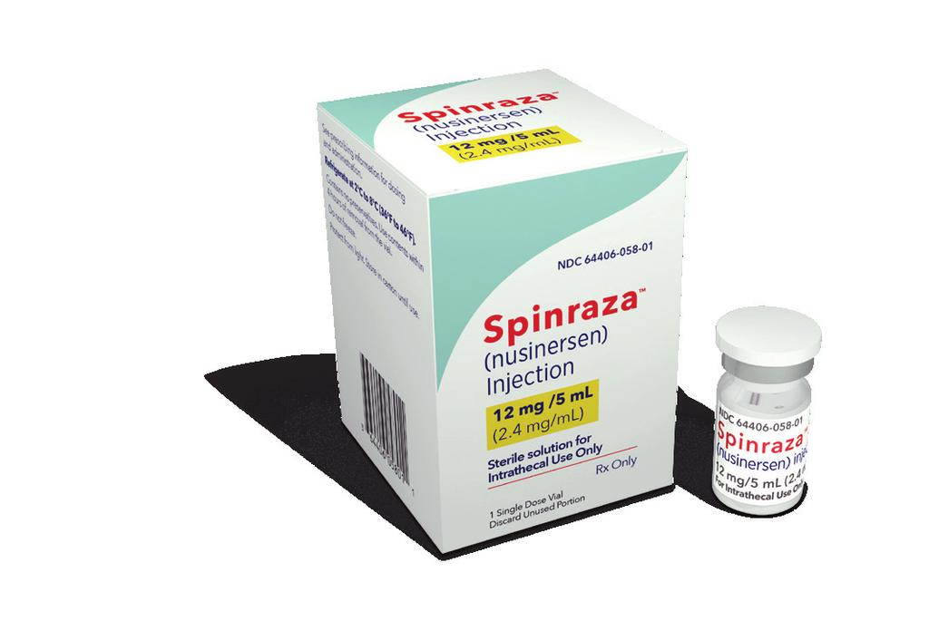COMPANY: Biogen PRODUCT TRADE NAME: SPINRAZA GENERIC NAME: nusinersen INDICATION: SPINRAZA is a survival motor neuron-2 (SMN2)-directed antisense oligonucleotide indicated for the treatment of spinal