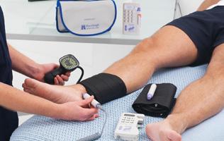 Ankle-brachial pressure index We can measure the blood pressure at your ankle using a handheld ultrasound probe (Doppler) and a blood pressure cuff around your calf.