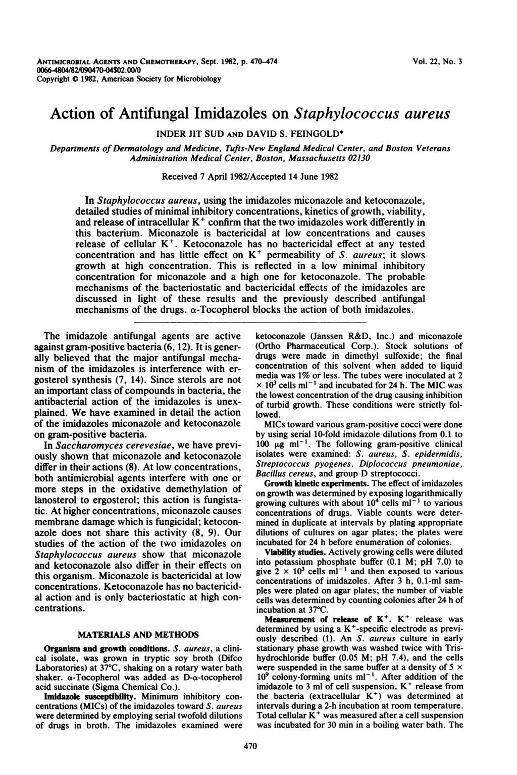 ANTIMICROBIAL AGENTS AND CHEMOTHERAPY, Sept. 1982, p. 47 474 66-484/82/947-4$2./ Copyright 1982, American Society for Microbiology Vol. 22, No.