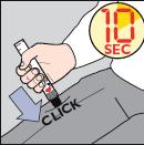 Hold the injector firmly in place against the thigh for 10 seconds (a slow count to 10) then remove. The black tip will extend automatically and hide the needle. 5.