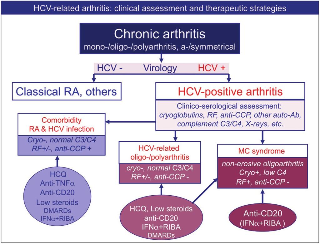 Page 8 of 11 Figure 6. Differential diagnosis among patients with arthritis and concomitant hepatitis C virus infection, and therapeutic strategies.