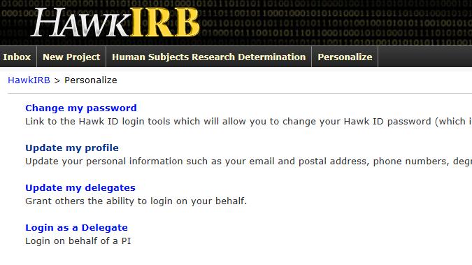 t HawkIRB Step 1: Lg int HawkIRB and click n the