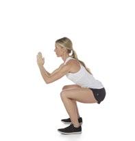 Bodyweight Squat Place feet hip distance apart with the toes pointing forwards Keep your weight in the heels and bend your knees.